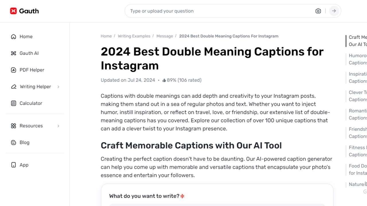 Gauth: The Secret to Crafting Witty and Memorable Instagram Captions